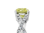 Fancy Yellow Cushion Cut Diamond Solitaire Ring in Silver with Interwoven Pavé Band and Prong Setting_11