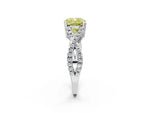 Fancy Yellow Cushion Cut Diamond Solitaire Ring in White gold with Interwoven Pavé Band and Prong Setting_2