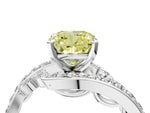 Fancy Yellow Cushion Cut Diamond Solitaire Ring in White gold with Pavé Twist Band and Prong Setting_4