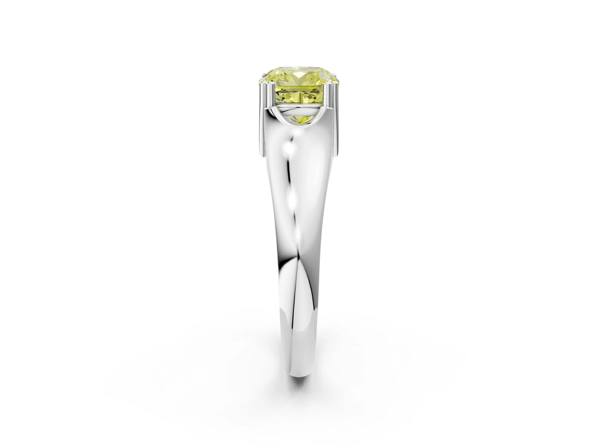 Fancy Yellow Cushion Cut Diamond Solitaire Ring in White gold with Smooth Wide Band and Prong Setting_2