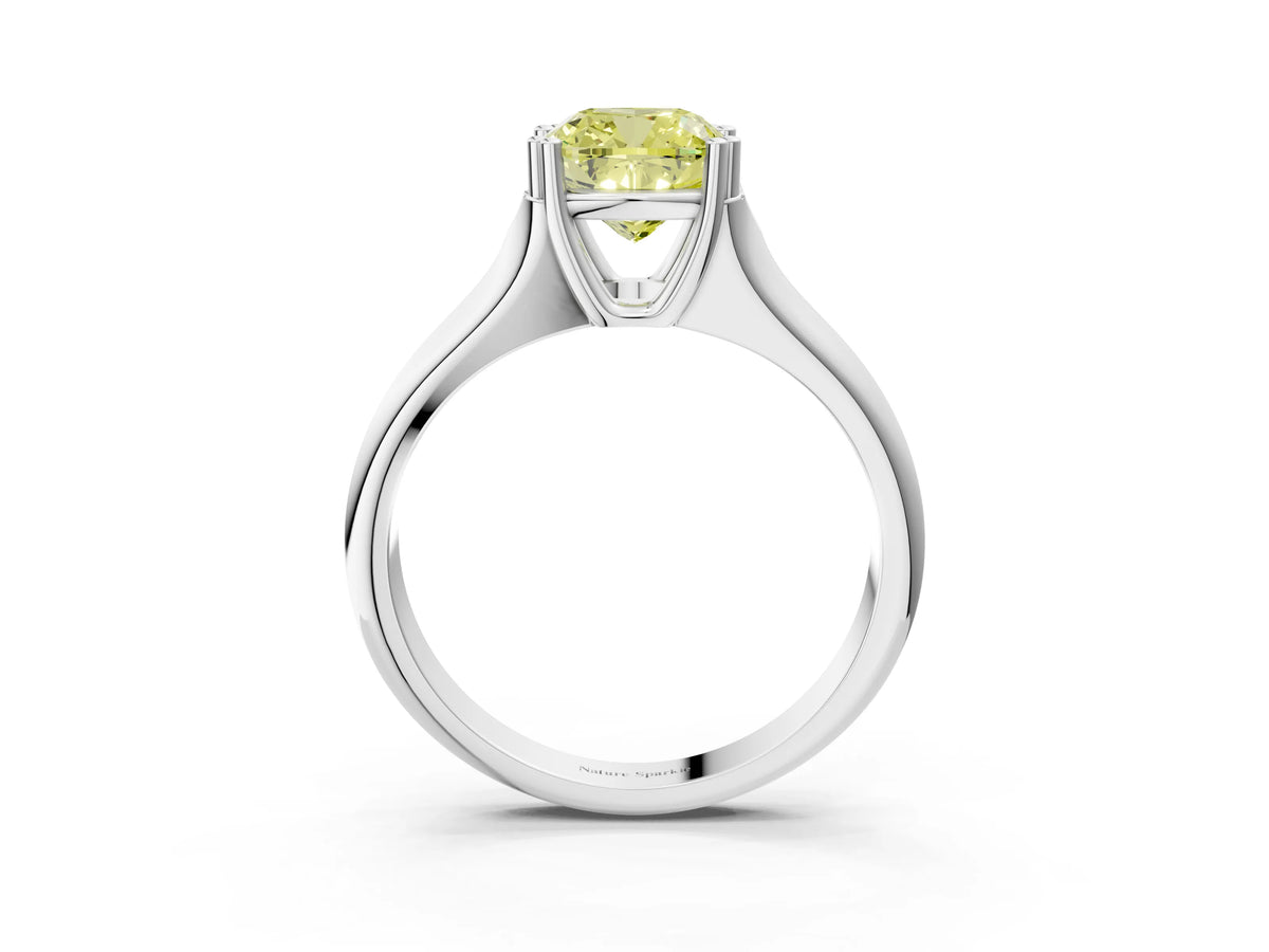Fancy Yellow Cushion Cut Diamond Solitaire Ring in White gold with Smooth Wide Band and Prong Setting_3