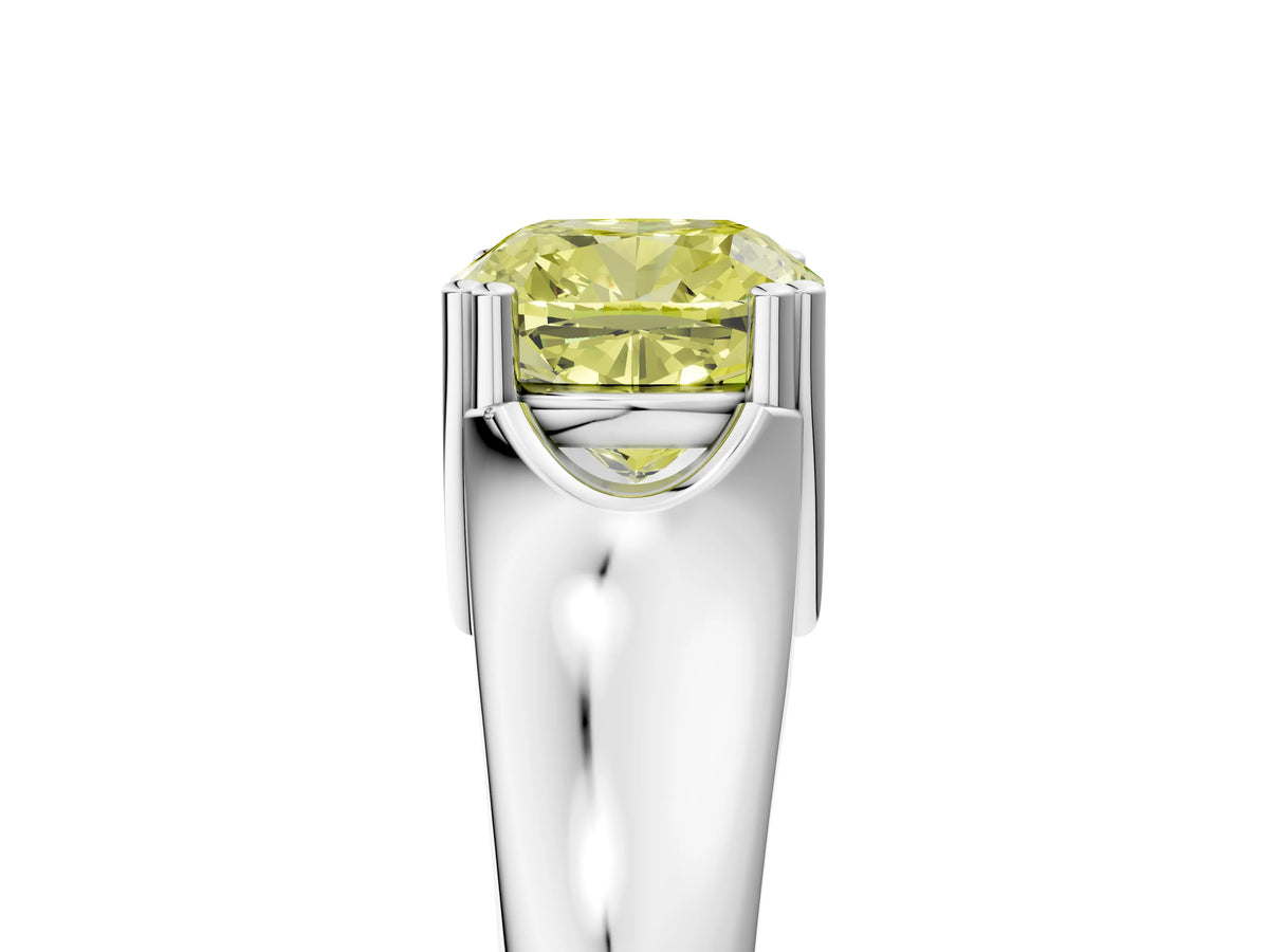 Fancy Yellow Cushion Cut Diamond Solitaire Ring in White gold with Smooth Wide Band and Prong Setting_5