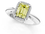 Fancy Yellow Emerald Cut Diamond Halo Engagement Ring in Platinum with Plain Split Shank and Prong Setting_13