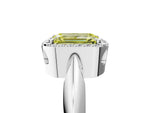 Fancy Yellow Emerald Cut Diamond Halo Engagement Ring in Platinum with Plain Split Shank and Prong Setting_17