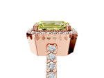 Fancy Yellow Emerald Cut Diamond Halo Engagement Ring in Rose gold with Milgrain Detail and Pavé Band_5