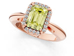 Fancy Yellow Emerald Cut Diamond Halo Engagement Ring in Rose gold with Plain Split Shank and Prong Setting_1