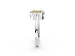 Fancy Yellow Emerald Cut Diamond Halo Engagement Ring in White gold with Plain Split Shank and Prong Setting_2
