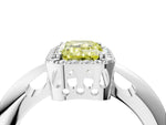 Fancy Yellow Emerald Cut Diamond Halo Engagement Ring in White gold with Plain Split Shank and Prong Setting_4