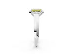 Fancy Yellow Emerald Cut Diamond Halo Ring in White gold with Cathedral Band and Prong Setting_2