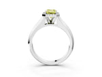 Fancy Yellow Emerald Cut Diamond Halo Ring in White gold with Cathedral Band and Prong Setting_3