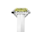 Fancy Yellow Emerald Cut Diamond Halo Ring in White gold with Cathedral Band and Prong Setting_5