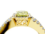 Fancy Yellow Emerald Cut Diamond Halo Ring in Yellow gold with Split Shank Band and Prong Setting_4