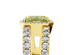 Fancy Yellow Emerald Cut Diamond Halo Ring in Yellow gold with Split Shank Band and Prong Setting_5