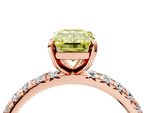 Fancy Yellow Emerald Cut Diamond Pavé Solitaire Ring in Rose gold with Round Pavé Band and Prong Setting_4