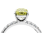 Fancy Yellow Emerald Cut Diamond Pavé Solitaire Ring in Silver with Round Pavé Band and Prong Setting_4