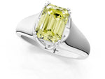 Fancy Yellow Emerald Cut Diamond Solitaire Ring in Platinum with Smooth Wide Band and Prong Setting_13