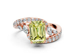 Fancy Yellow Emerald Cut Diamond Solitaire Ring in Rose gold with Pavé Twist Band and Prong Setting