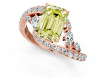 Fancy Yellow Emerald Cut Diamond Solitaire Ring in Rose gold with Pavé Twist Band and Prong Setting_1