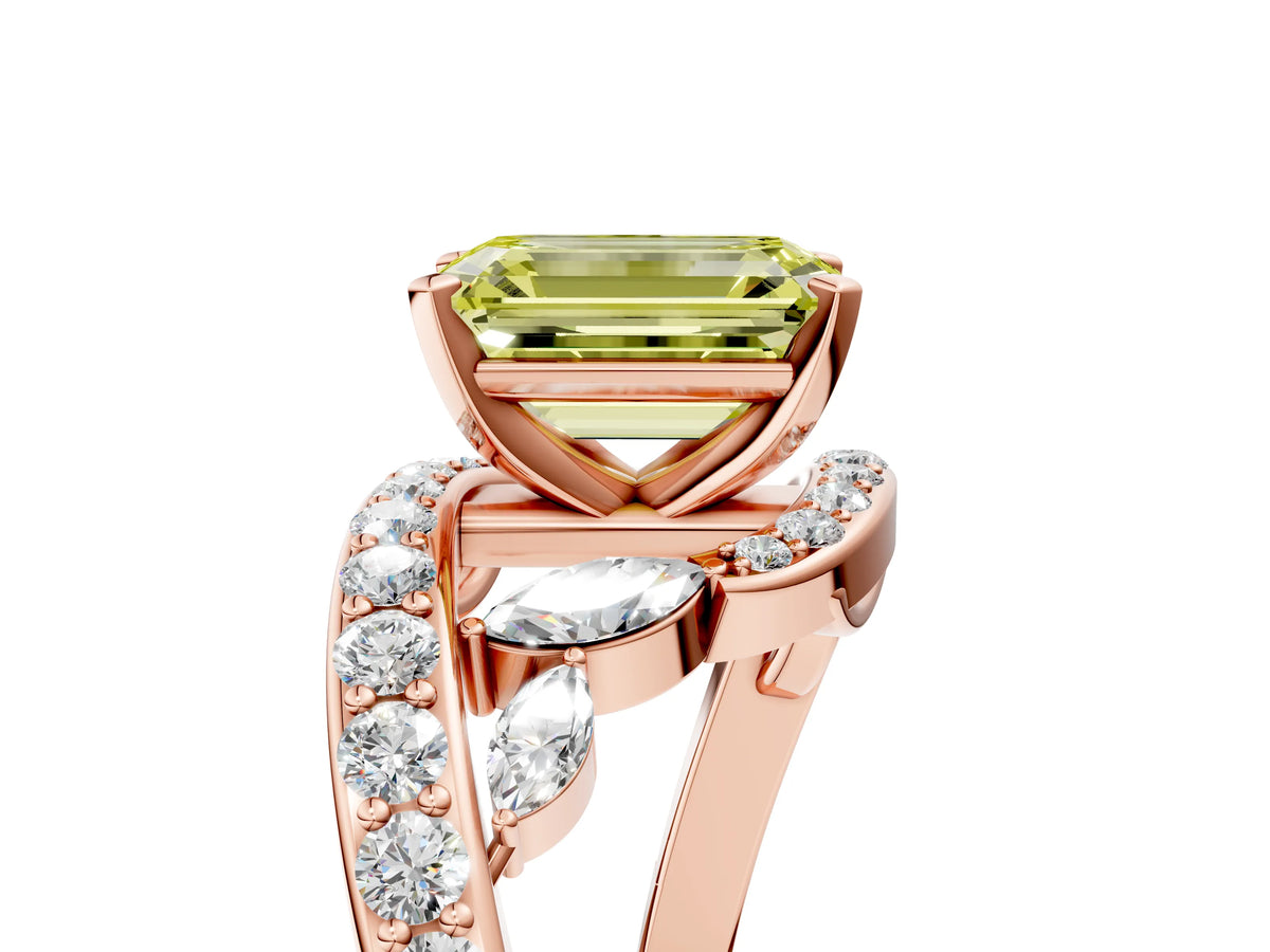 Fancy Yellow Emerald Cut Diamond Solitaire Ring in Rose gold with Pavé Twist Band and Prong Setting_5
