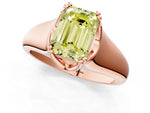 Fancy Yellow Emerald Cut Diamond Solitaire Ring in Rose gold with Smooth Wide Band and Prong Setting_1