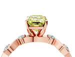 Fancy Yellow Emerald Cut Diamond Solitaire Ring in Rose gold with Twisted Ribbon Band and Round Accents_4