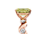 Fancy Yellow Emerald Cut Diamond Solitaire Ring in Rose gold with Twisted Ribbon Band and Round Accents_5