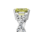 Fancy Yellow Emerald Cut Diamond Solitaire Ring in Silver with Interwoven Pavé Band and Prong Setting_11