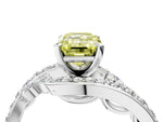 Fancy Yellow Emerald Cut Diamond Solitaire Ring in Silver with Pavé Twist Band and Prong Setting_10