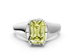 Fancy Yellow Emerald Cut Diamond Solitaire Ring in Silver with Smooth Wide Band and Prong Setting_12