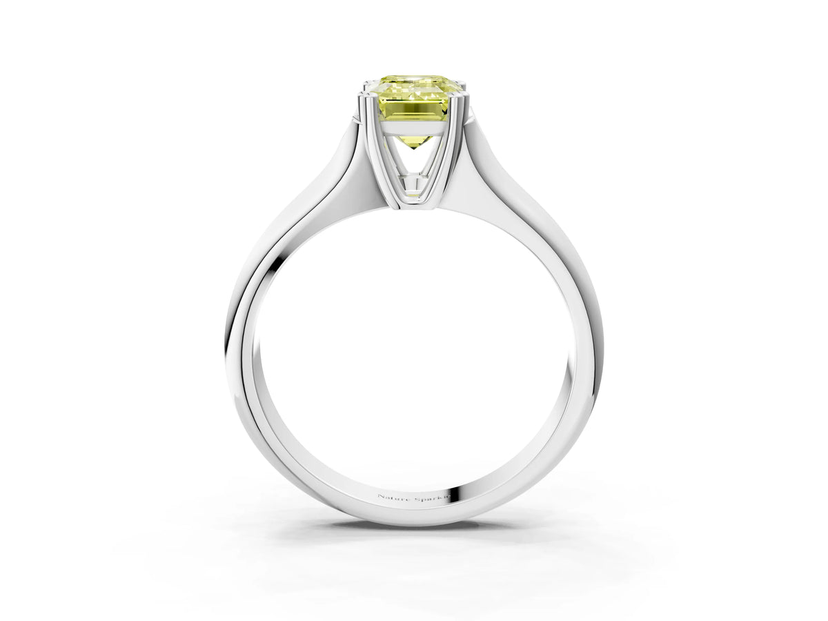 Fancy Yellow Emerald Cut Diamond Solitaire Ring in Silver with Smooth Wide Band and Prong Setting_15