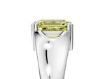 Fancy Yellow Emerald Cut Diamond Solitaire Ring in Silver with Smooth Wide Band and Prong Setting_17