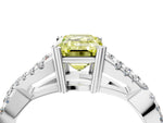 Fancy Yellow Emerald Cut Diamond Solitaire Ring in White gold with Interwoven Pavé Band and Prong Setting_4