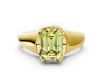 Fancy Yellow Emerald Cut Diamond Solitaire Ring in Yellow gold with Smooth Wide Band and Prong Setting
