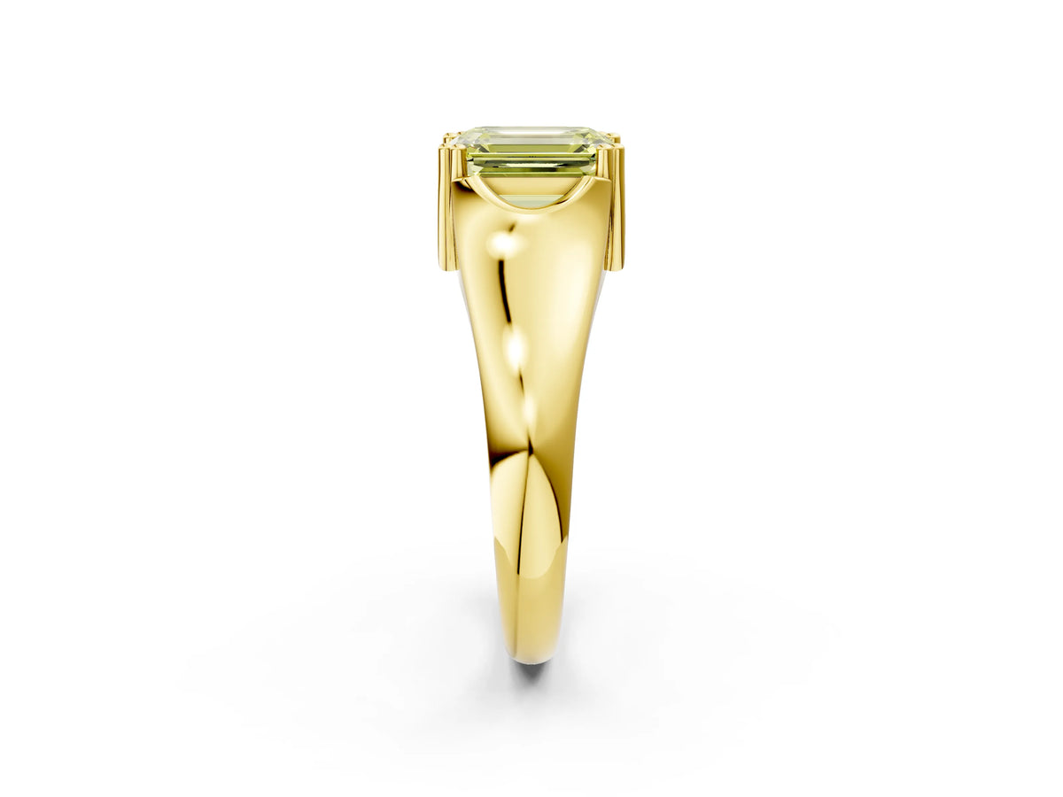 Fancy Yellow Emerald Cut Diamond Solitaire Ring in Yellow gold with Smooth Wide Band and Prong Setting_2