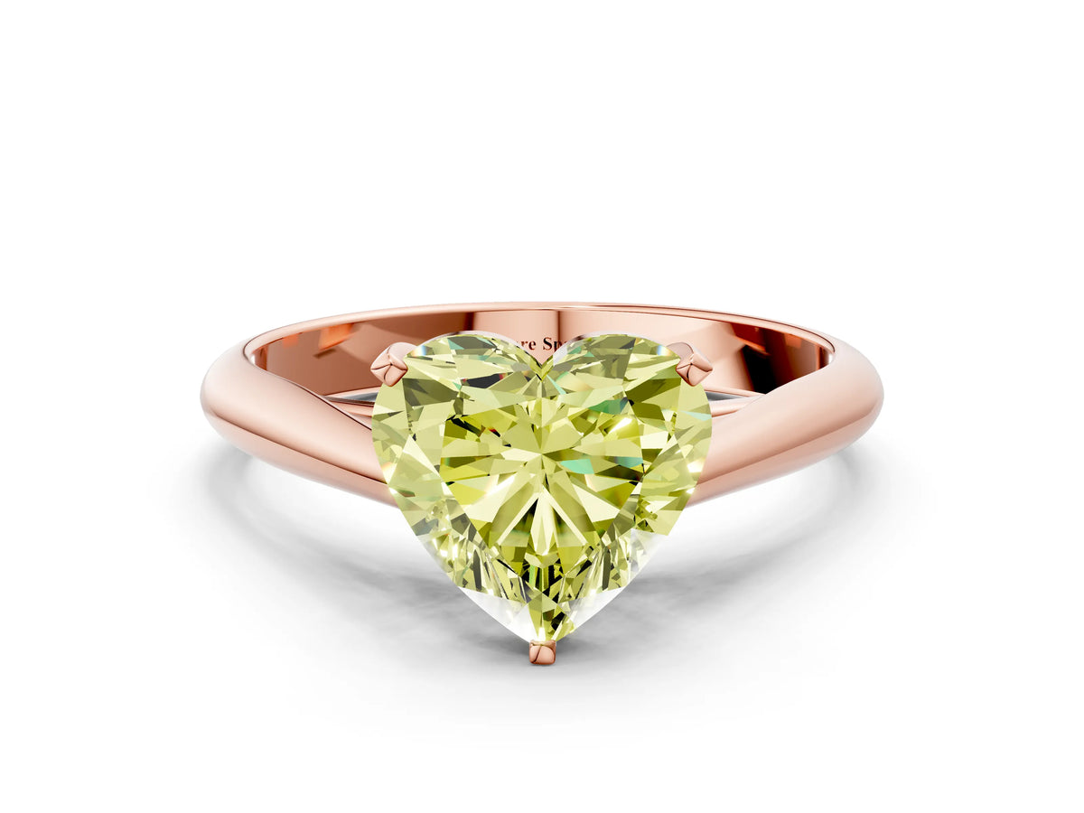 Fancy Yellow Heart Cut Diamond Cathedral Solitaire Engagement Ring in Rose gold with Prong Setting