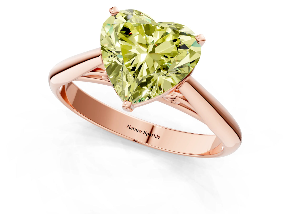 Fancy Yellow Heart Cut Diamond Cathedral Solitaire Engagement Ring in Rose gold with Prong Setting_1