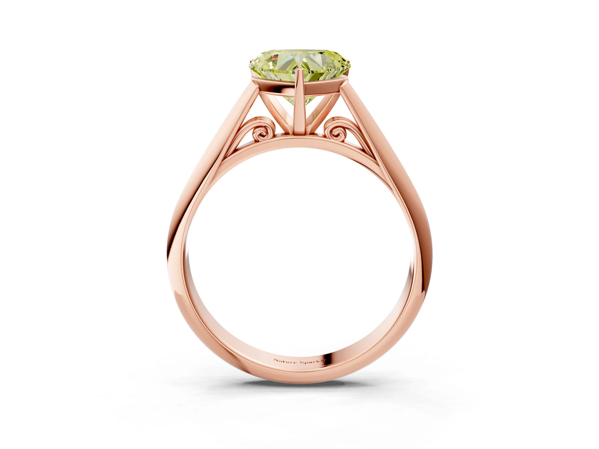 Fancy Yellow Heart Cut Diamond Cathedral Solitaire Engagement Ring in Rose gold with Prong Setting_3