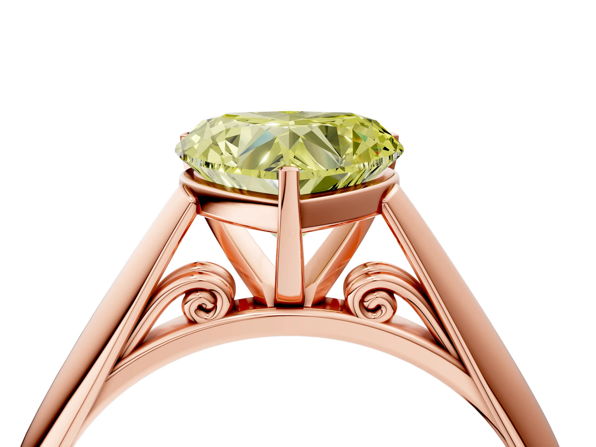 Fancy Yellow Heart Cut Diamond Cathedral Solitaire Engagement Ring in Rose gold with Prong Setting_4