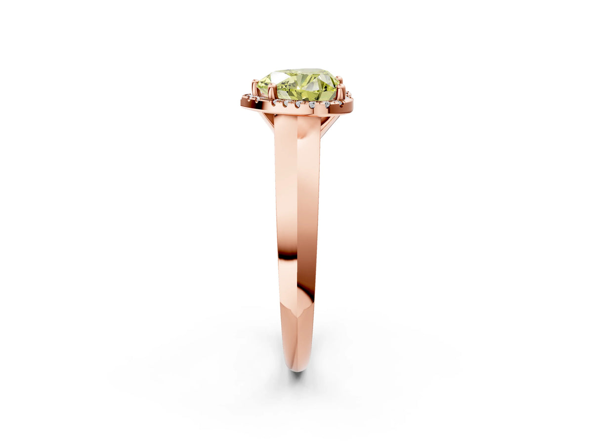 Fancy Yellow Heart Cut Diamond Halo Ring in Rose gold with Cathedral Band and Prong Setting_2
