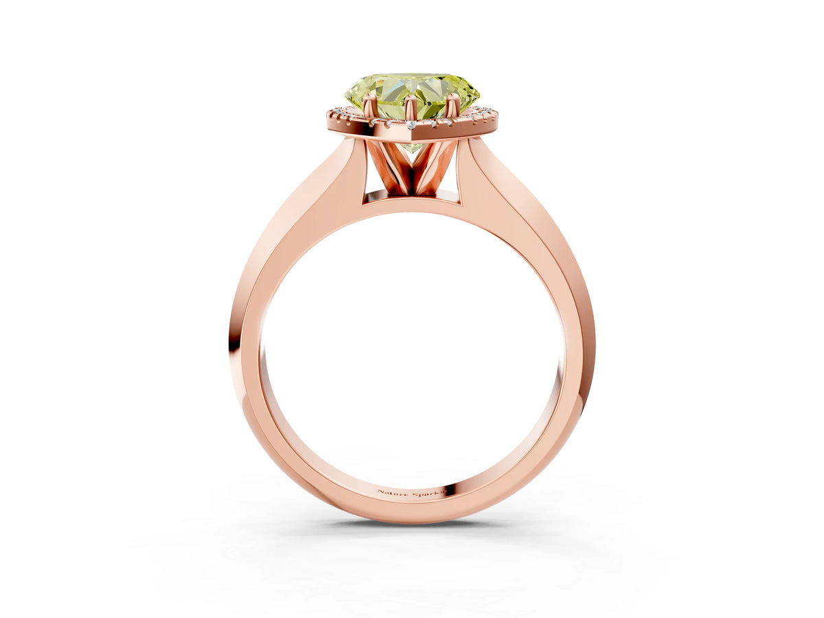 Fancy Yellow Heart Cut Diamond Halo Ring in Rose gold with Cathedral Band and Prong Setting_3