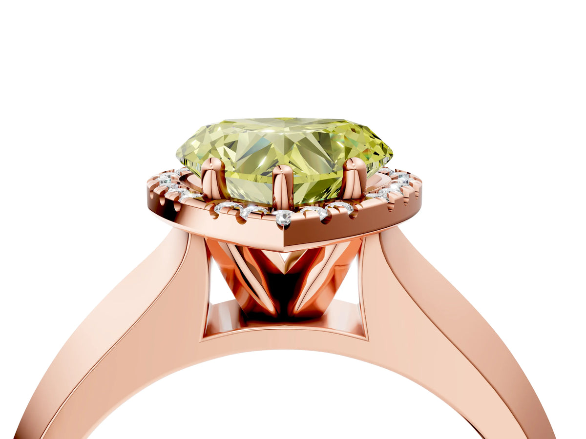 Fancy Yellow Heart Cut Diamond Halo Ring in Rose gold with Cathedral Band and Prong Setting_4