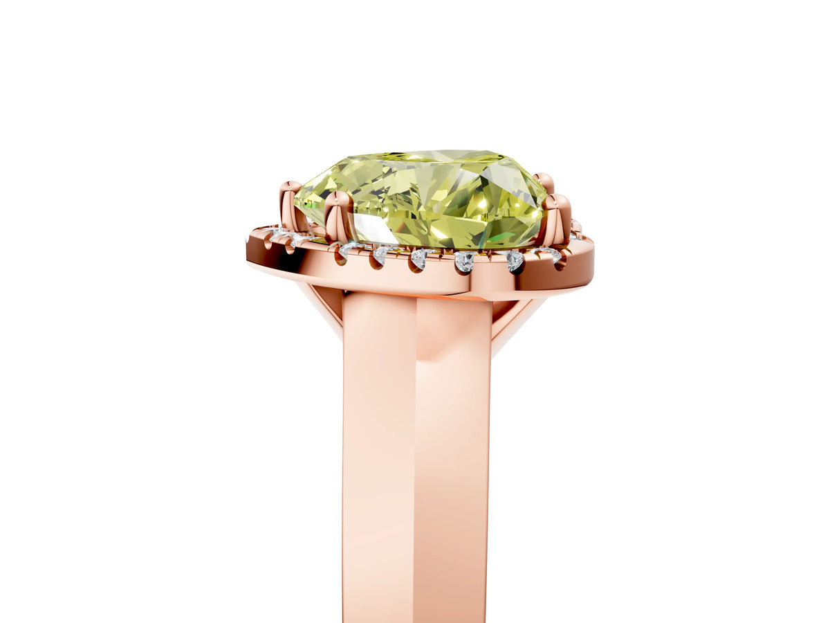 Fancy Yellow Heart Cut Diamond Halo Ring in Rose gold with Cathedral Band and Prong Setting_5