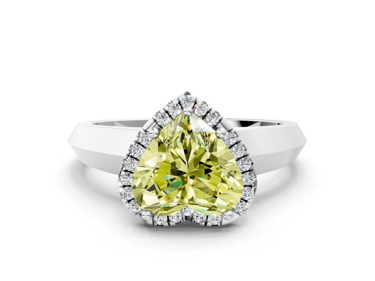 Fancy Yellow Heart Cut Diamond Halo Ring in Silver with Cathedral Band and Prong Setting_12