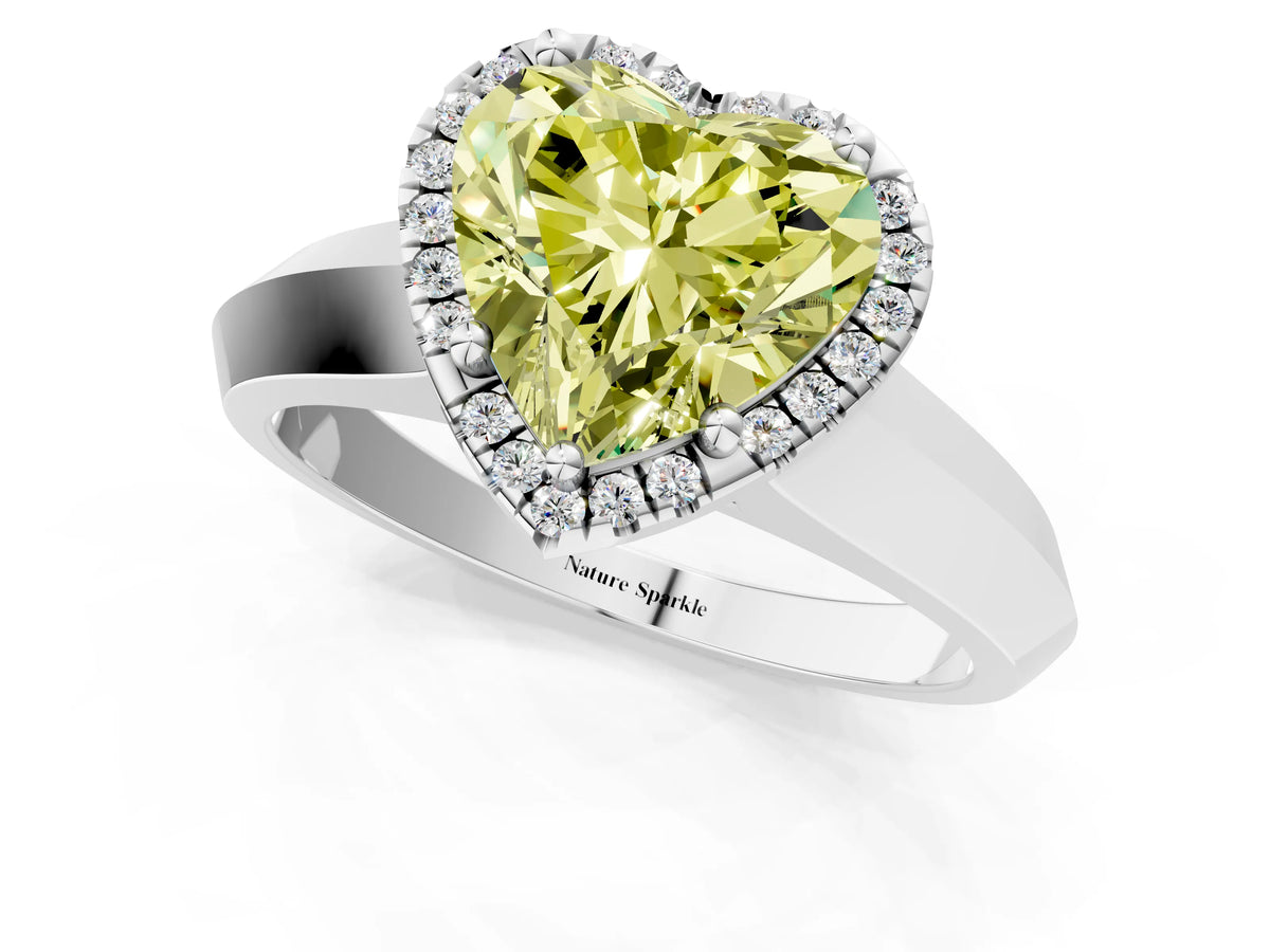 Fancy Yellow Heart Cut Diamond Halo Ring in Silver with Cathedral Band and Prong Setting_13
