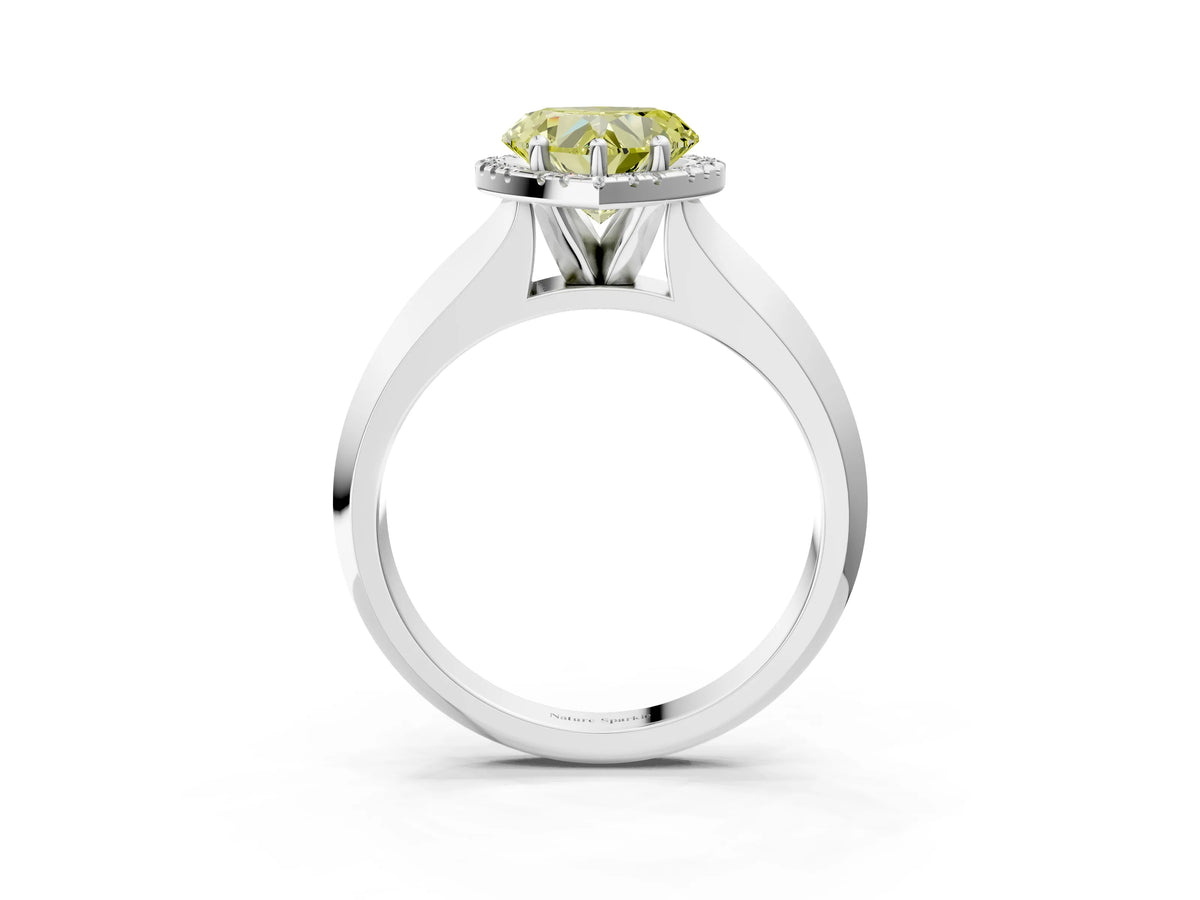 Fancy Yellow Heart Cut Diamond Halo Ring in Silver with Cathedral Band and Prong Setting_15