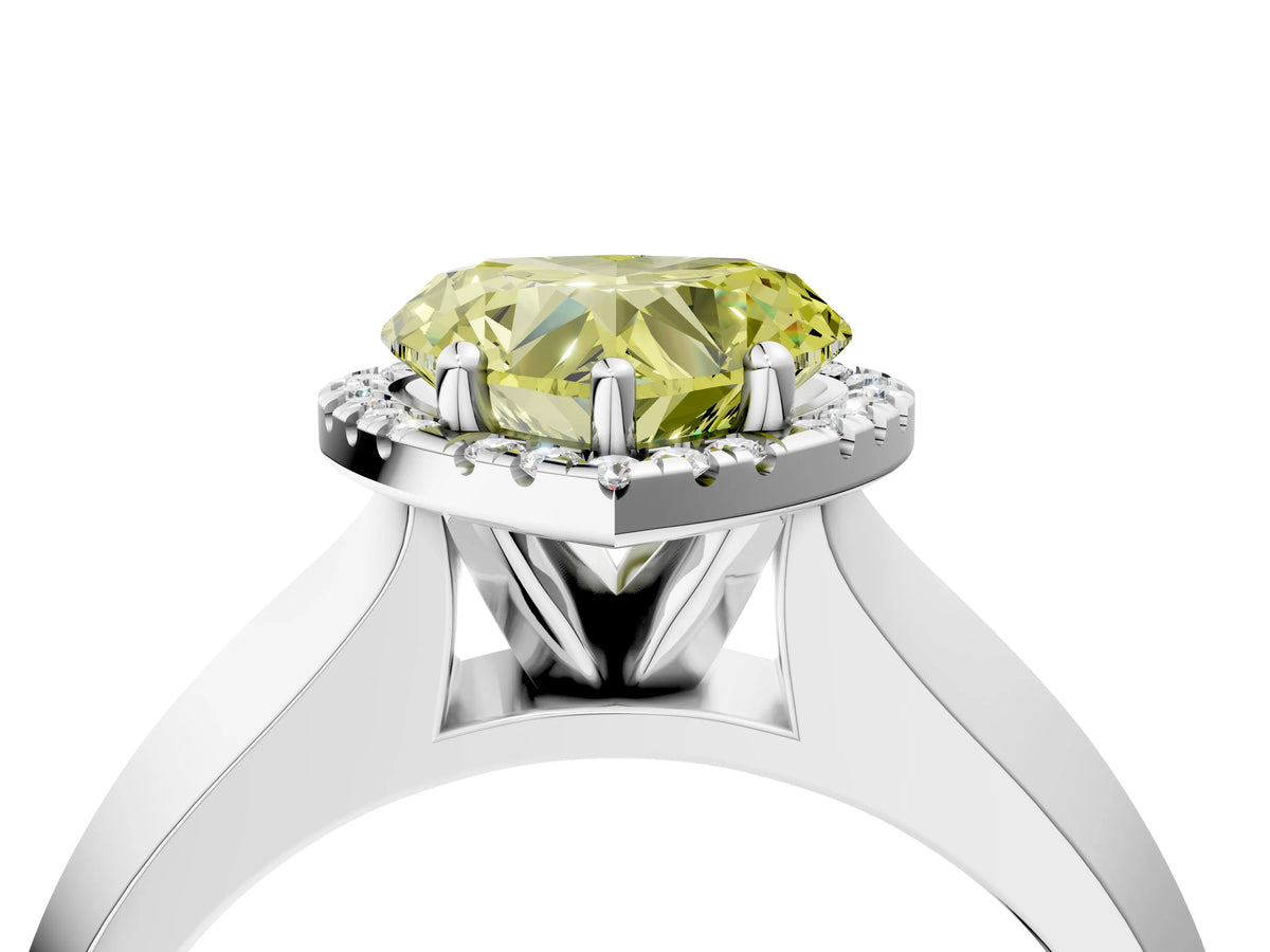 Fancy Yellow Heart Cut Diamond Halo Ring in Silver with Cathedral Band and Prong Setting_16