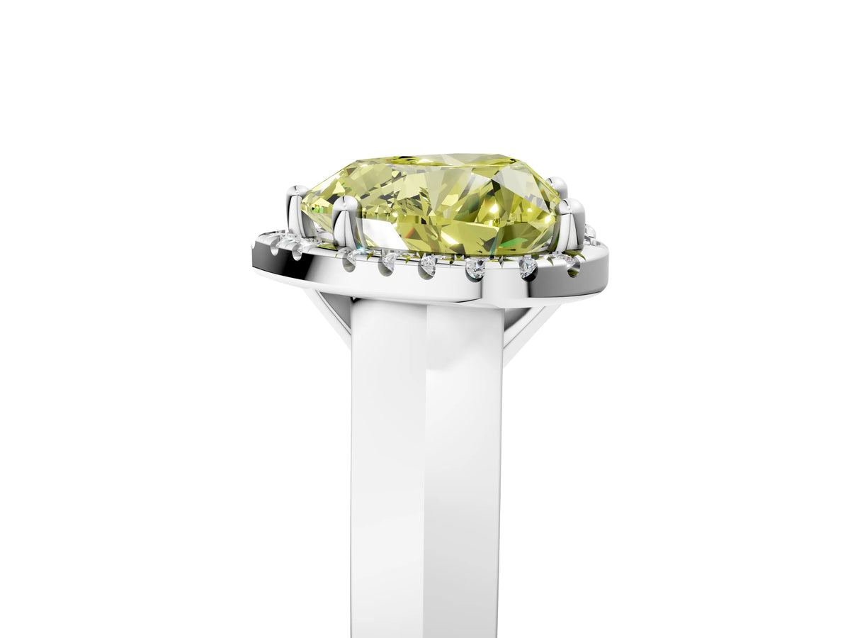 Fancy Yellow Heart Cut Diamond Halo Ring in Silver with Cathedral Band and Prong Setting_17