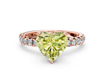 Fancy Yellow Heart Cut Diamond Pavé Solitaire Ring in Rose gold with Round Pavé Band and Prong Setting