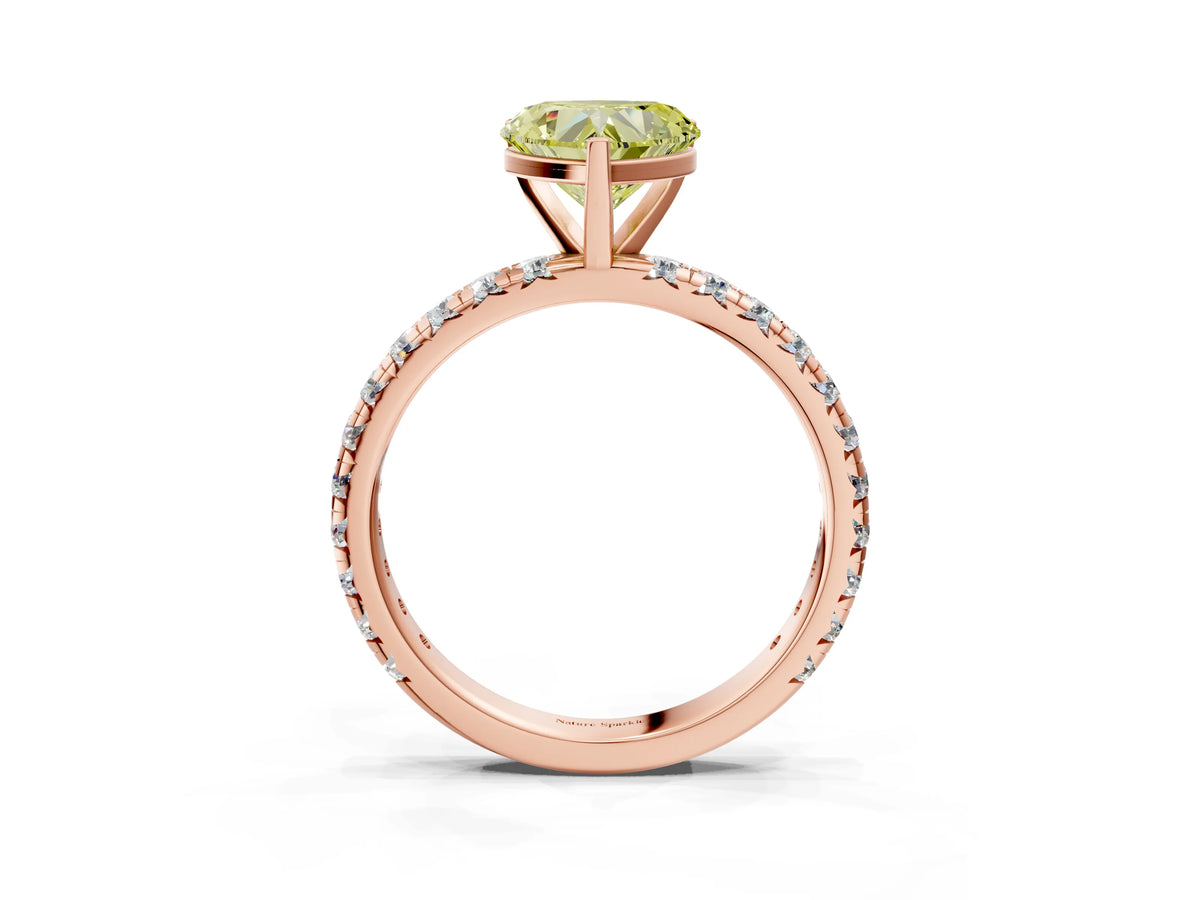 Fancy Yellow Heart Cut Diamond Pavé Solitaire Ring in Rose gold with Round Pavé Band and Prong Setting_3