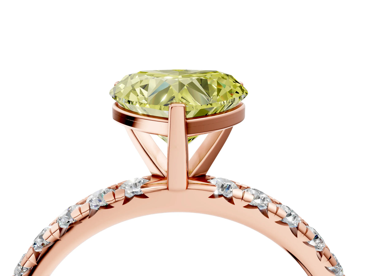 Fancy Yellow Heart Cut Diamond Pavé Solitaire Ring in Rose gold with Round Pavé Band and Prong Setting_4
